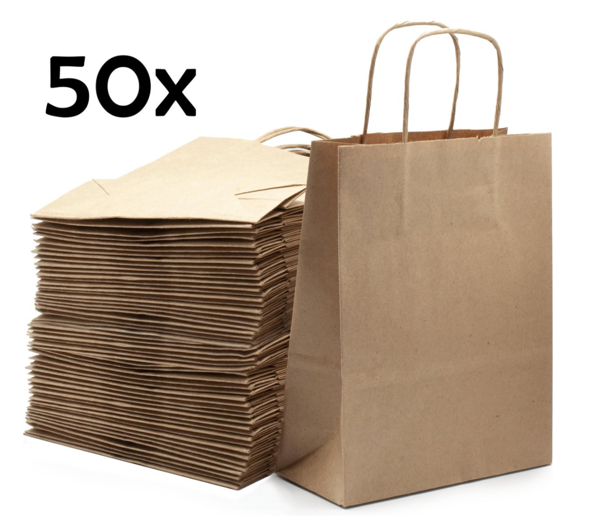 Papieren Tas (S) – Bruin Kraft – 50 Stuks