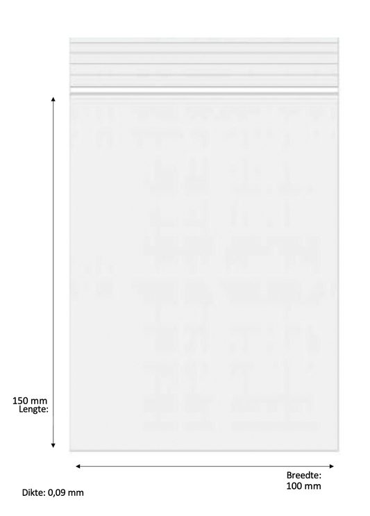 150 x 100mm 90 micron 1000 stuks - transparant